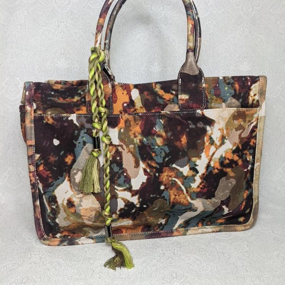 VINCE CAMUTO Orla tasseled canvas striped women's tote purse - NATURAL - Picture 5 of 13